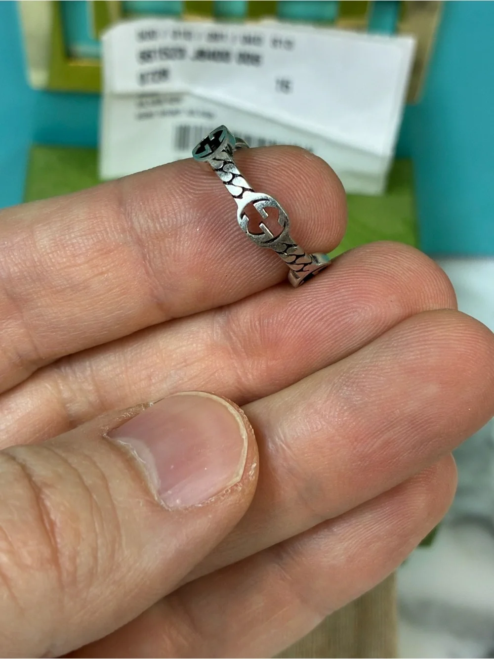 NWT Gucci Silver 925 Interlocking GG Ring - IT Size 15 = 7.25 US
